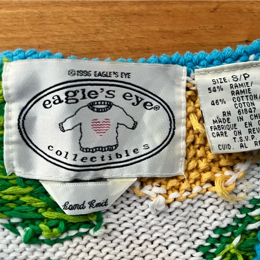 Vintage Eagle’s Eye Hand Knit Beach Themed Vest, Size Small - Picture 14 of 15